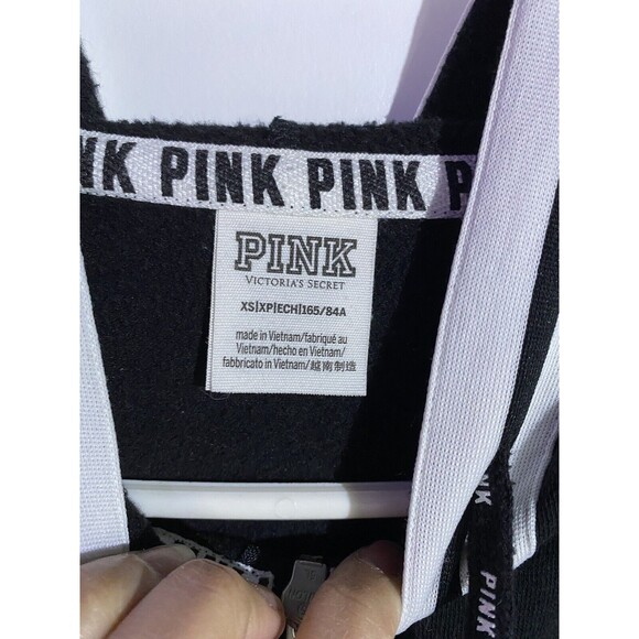 Rare Victoria Secret Pink Hoodie Joggers XS SET Campus 86 Sequin Bling 1/4 Zip - Picture 6 of 16
